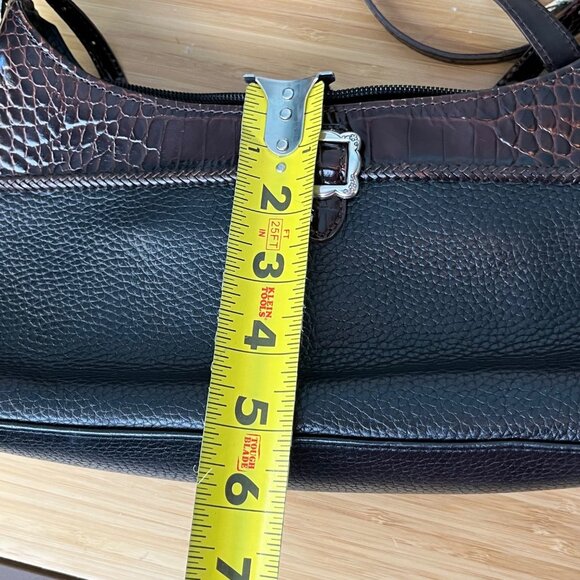 Brighton Designer Black Pebbled Leather & Brown Croc Shoulder Bag Wallet C18510 - Picture 12 of 15